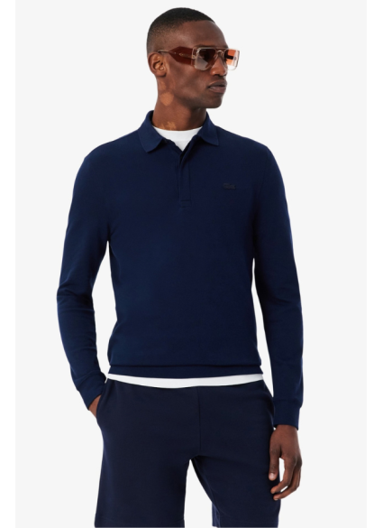 Ανδρική Μακρυμάνικη Μπλούζα Polo Lacoste Smart Paris Stretch Piqué - Navy Blue