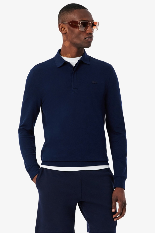 Ανδρική Μακρυμάνικη Μπλούζα Polo Lacoste Smart Paris Stretch Piqué - Navy Blue